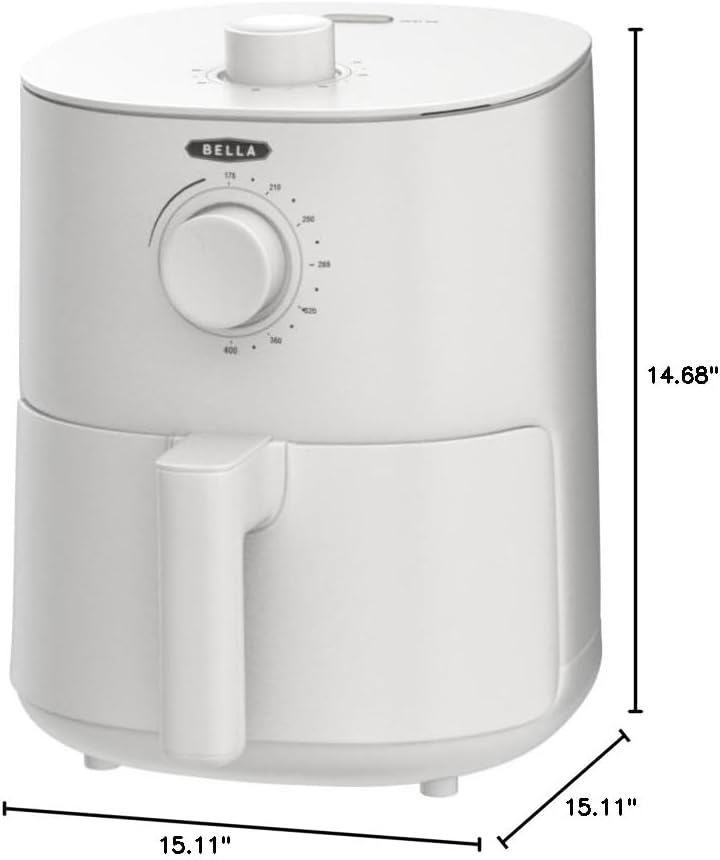 BELLA 3 Qt Manual Air Fryer Oven and 5-in-1 Multicooker with Removable Nonstick and Dishwasher Safe Crisping Tray and Basket, 1400 Watt Heating System, Matte White
