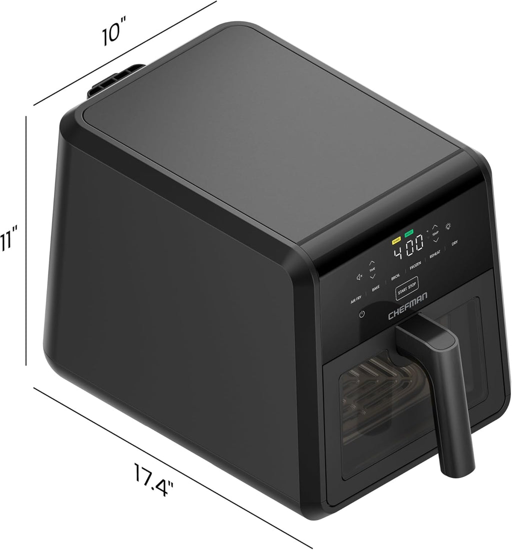 CHEFMAN Small Air Fryer Healthy Cooking, 3.6 Qt, User Friendly, Nonstick, Digital Touch Screen, Dishwasher Safe Basket, w/ 60 Minute Timer & Auto Shutoff, Matte Black, Cookbook Included