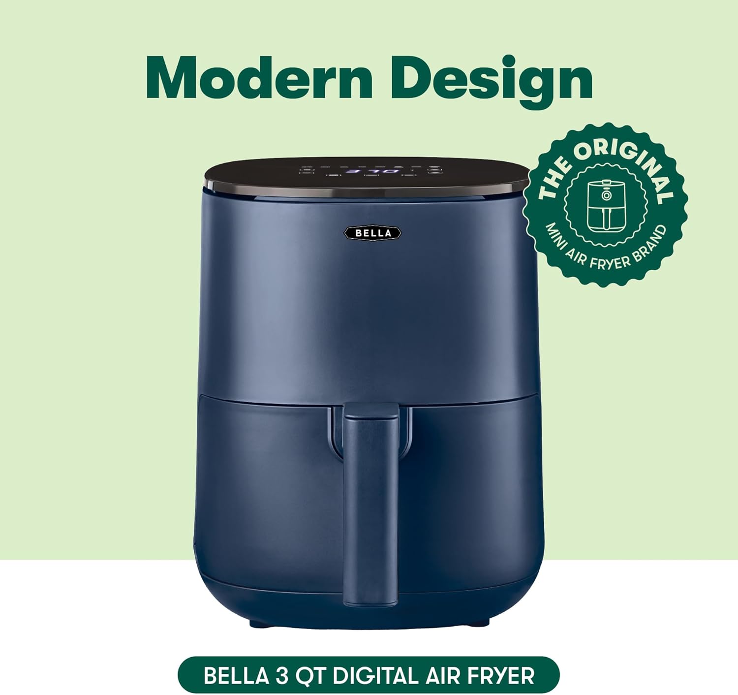 BELLA 3 Qt Touchscreen Air Fryer Oven and 5-in-1 Multicooker with Removable NonstickDishwasher Safe Crisping Tray and Basket, 1400 Watt Heating System, Matte Black