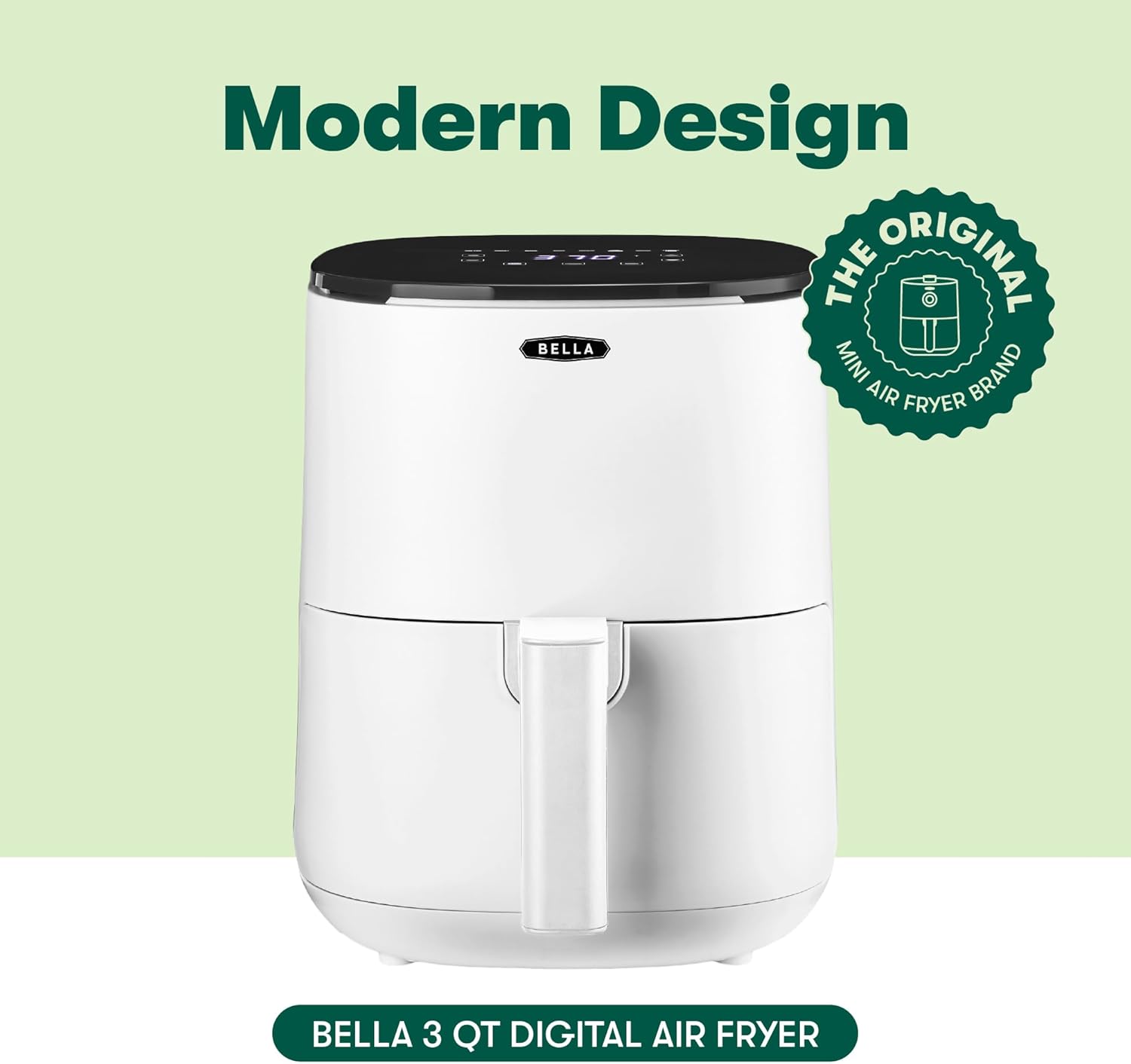 BELLA 3 Qt Touchscreen Air Fryer Oven and 5-in-1 Multicooker with Removable NonstickDishwasher Safe Crisping Tray and Basket, 1400 Watt Heating System, Matte Black