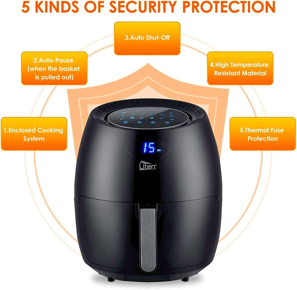 Air Fryer 5.8QT/5.5L, Uten 1700W AirFryer High-Power Electric Hot Temperature Control & Timer Knob, Non Stick Fry Basket, Dishwasher Safe, Apply to Party, Afternoon Tea, Black