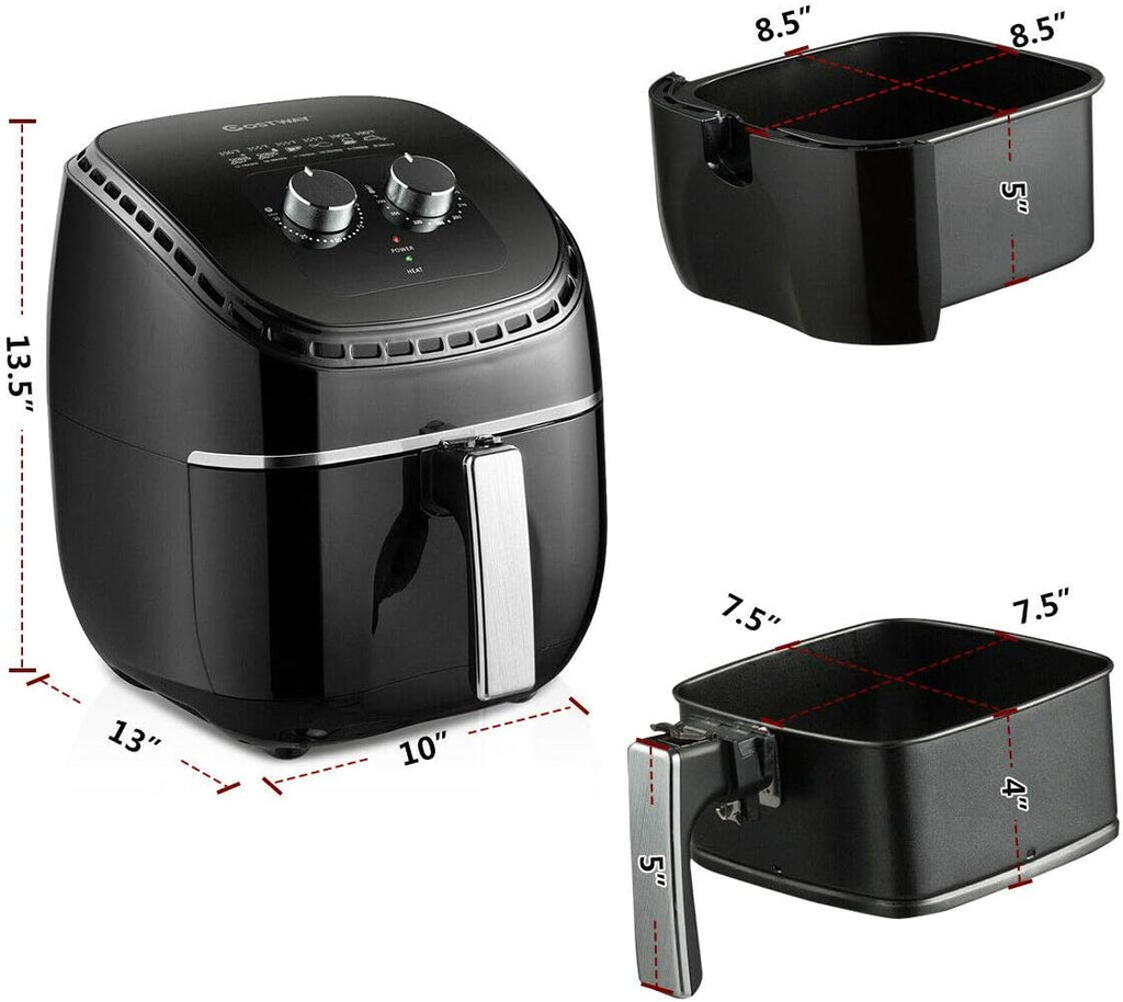 COSTWAY Air Fryer 3.5Qt 1300W Electric Hot Oil-Less Oven Cooker, UL Certified, Dishwasher Safe, with Smart Time&Temperature Control, Non Stick Fry Basket, Auto Shut Off (Black)