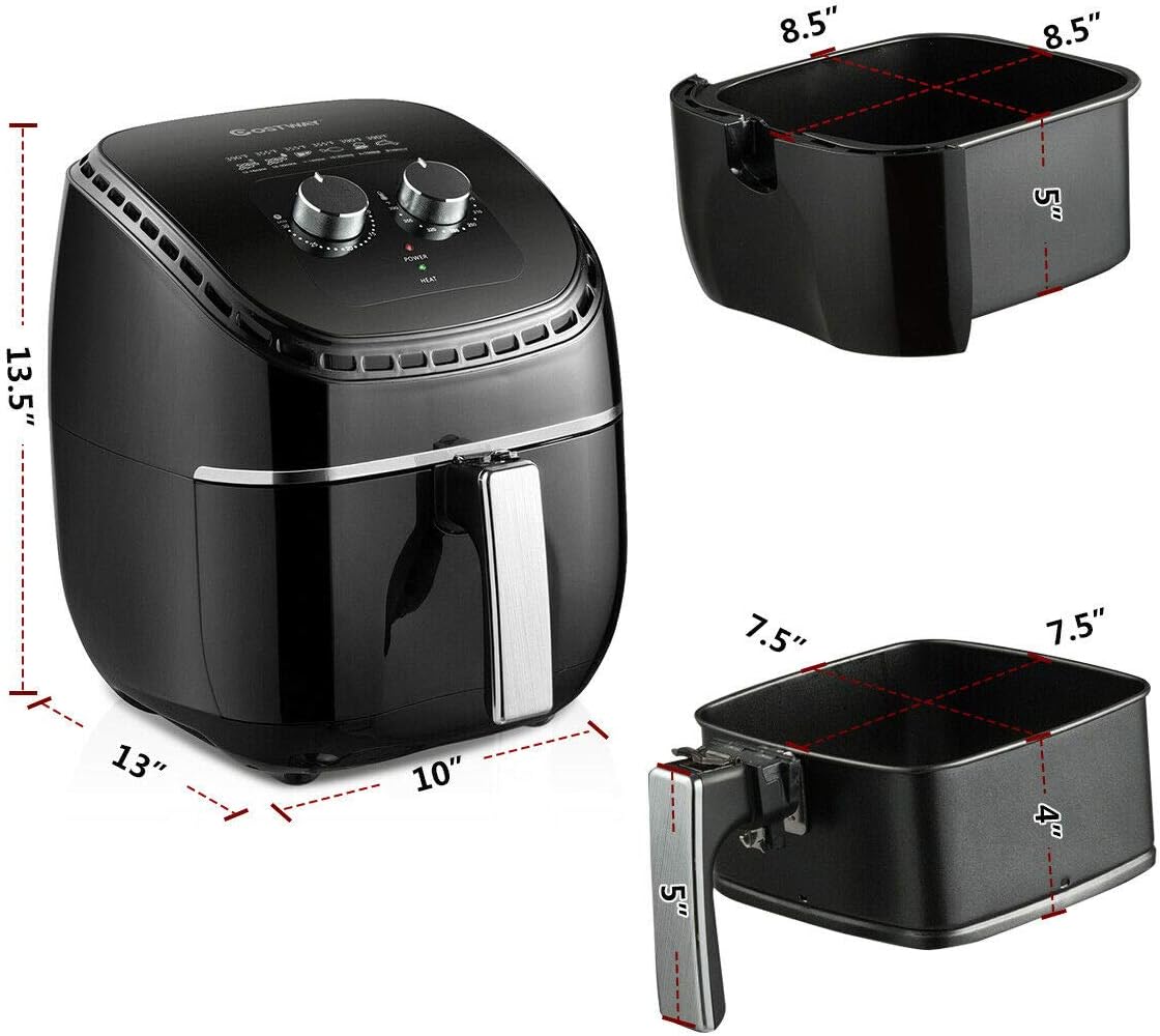COSTWAY Air Fryer 3.5Qt 1300W Electric Hot Oil-Less Oven Cooker, UL Certified, Dishwasher Safe, with Smart Time&Temperature Control, Non Stick Fry Basket, Auto Shut Off (Black)
