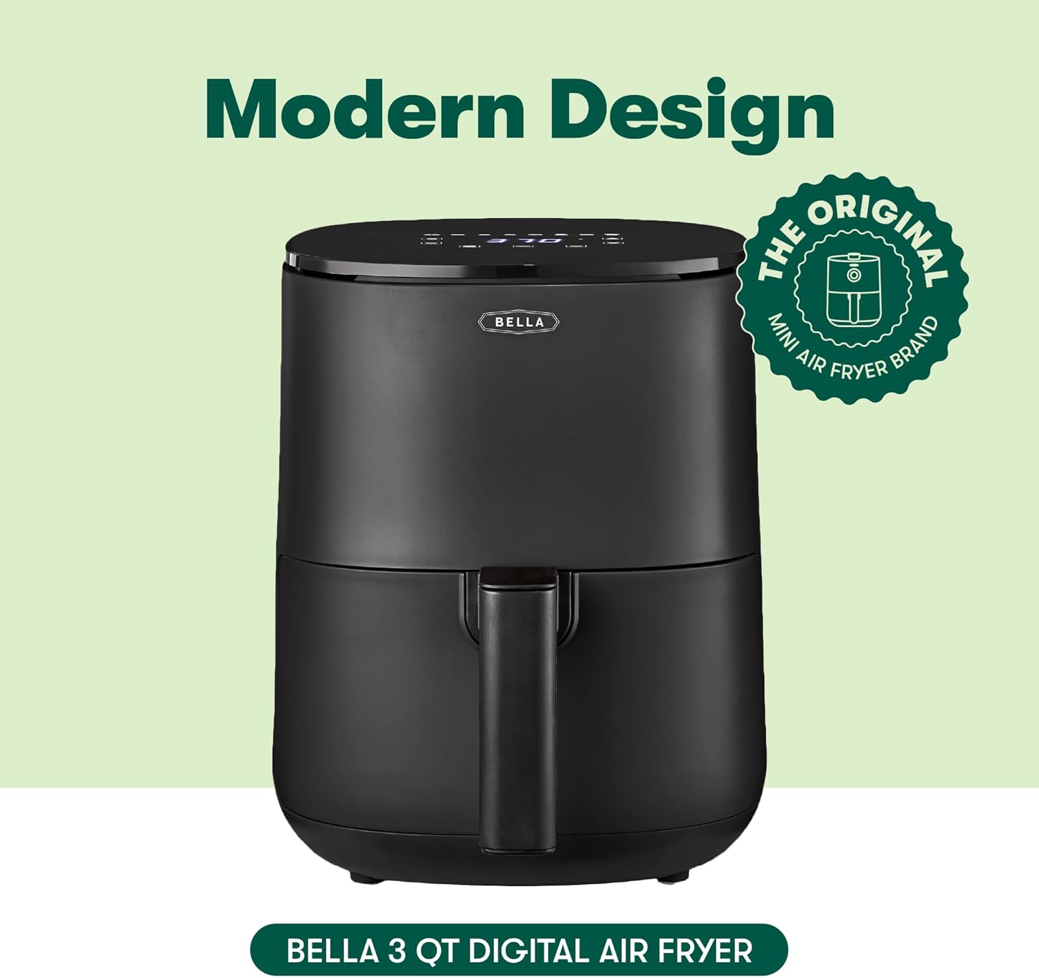 BELLA 3 Qt Touchscreen Air Fryer Oven and 5-in-1 Multicooker with Removable NonstickDishwasher Safe Crisping Tray and Basket, 1400 Watt Heating System, Matte Black