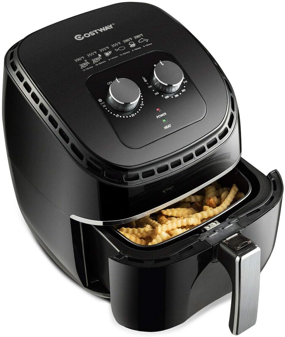 COSTWAY Air Fryer 3.5Qt 1300W Electric Hot Oil-Less Oven Cooker, UL Certified, Dishwasher Safe, with Smart Time&Temperature Control, Non Stick Fry Basket, Auto Shut Off (Black)