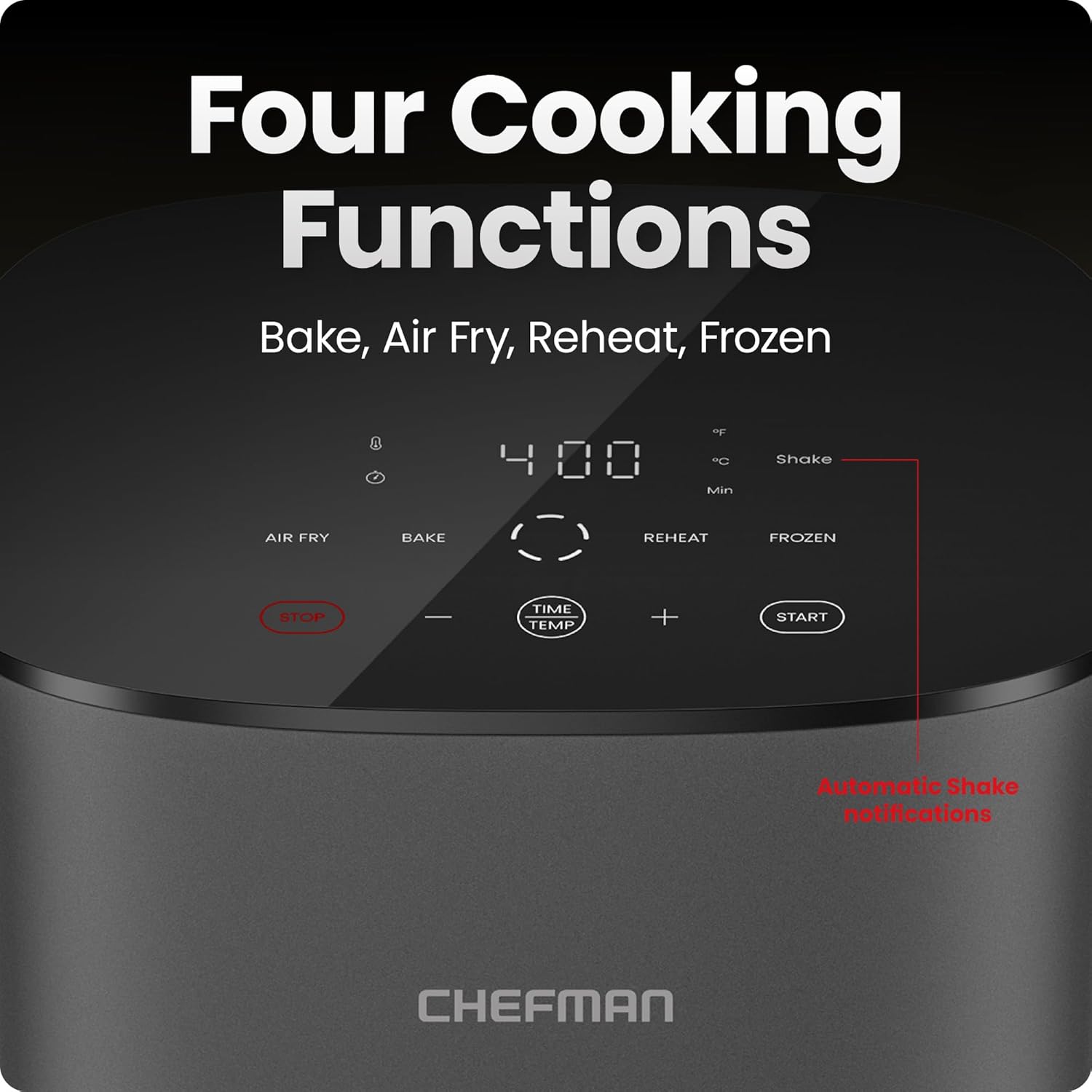 CHEFMAN Small Air Fryer Healthy Cooking, 3.6 Qt, User Friendly, Nonstick, Digital Touch Screen, Dishwasher Safe Basket, w/ 60 Minute Timer & Auto Shutoff, Matte Black, Cookbook Included