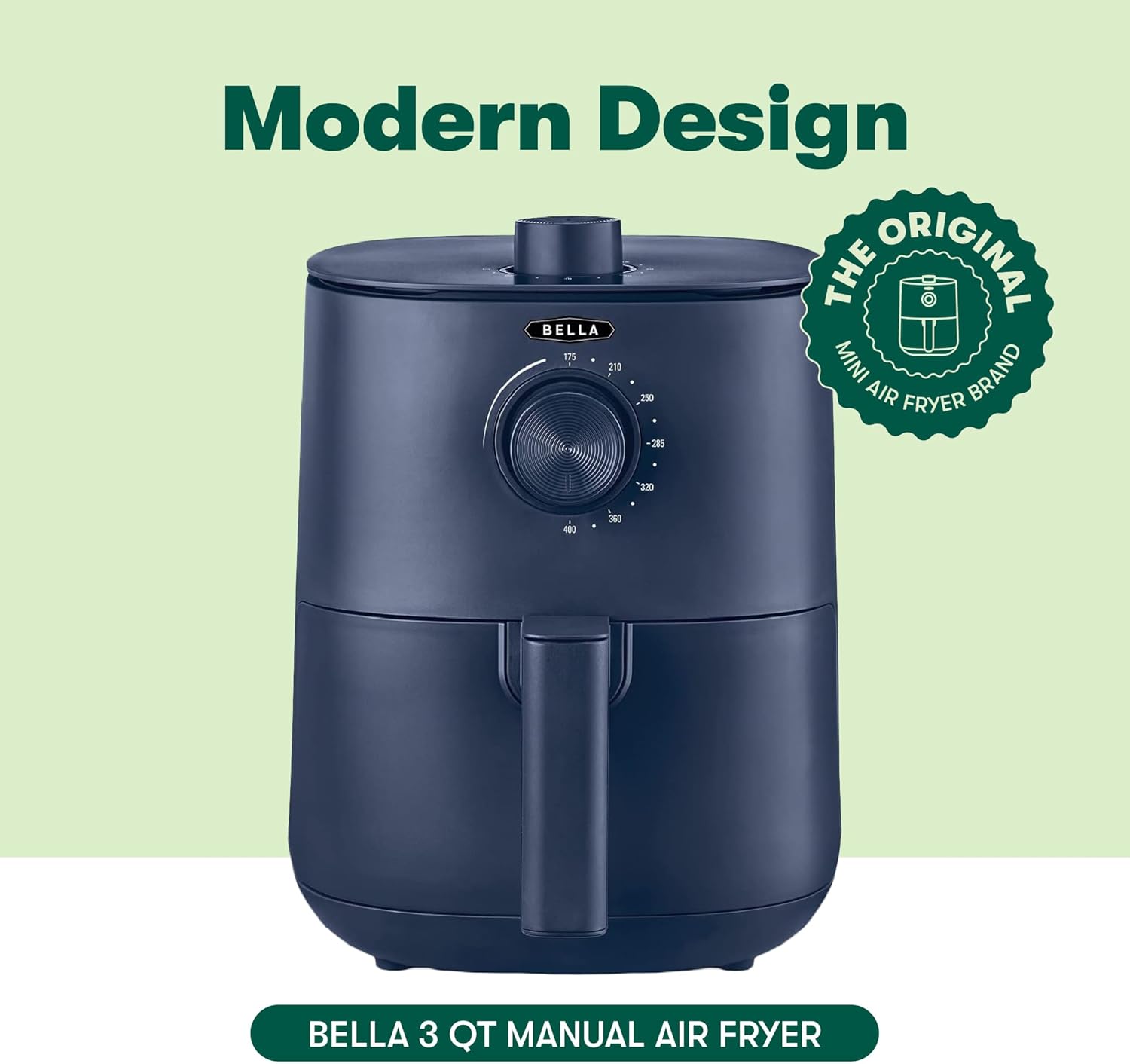 BELLA 3 Qt Manual Air Fryer Oven and 5-in-1 Multicooker with Removable Nonstick and Dishwasher Safe Crisping Tray and Basket, 1400 Watt Heating System, Matte White