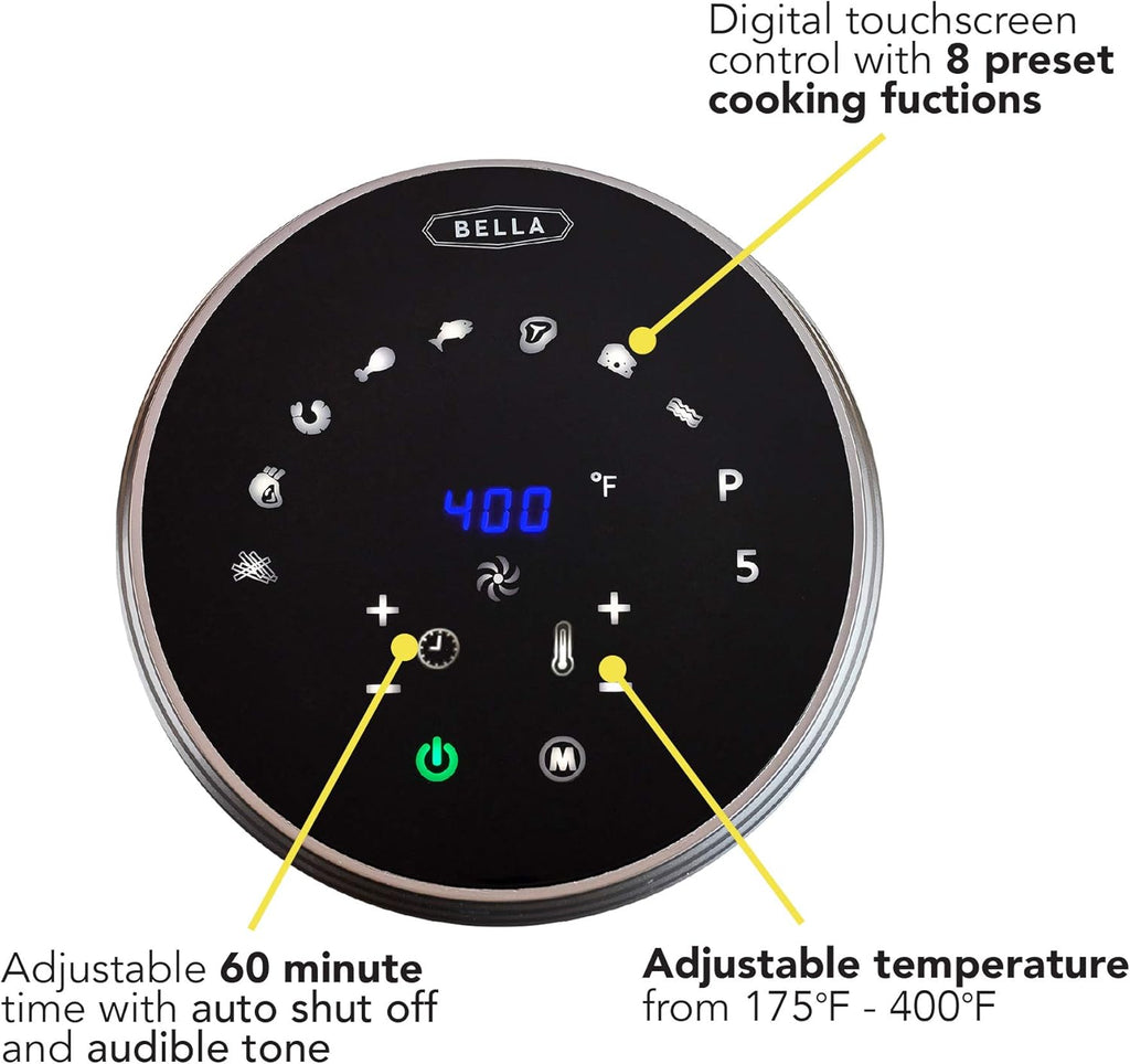 BELLA (14679) 5.3 Quart Air Convection Fryer, Black