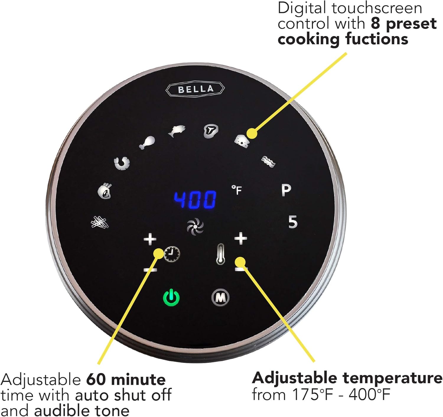 BELLA (14679) 5.3 Quart Air Convection Fryer, Black