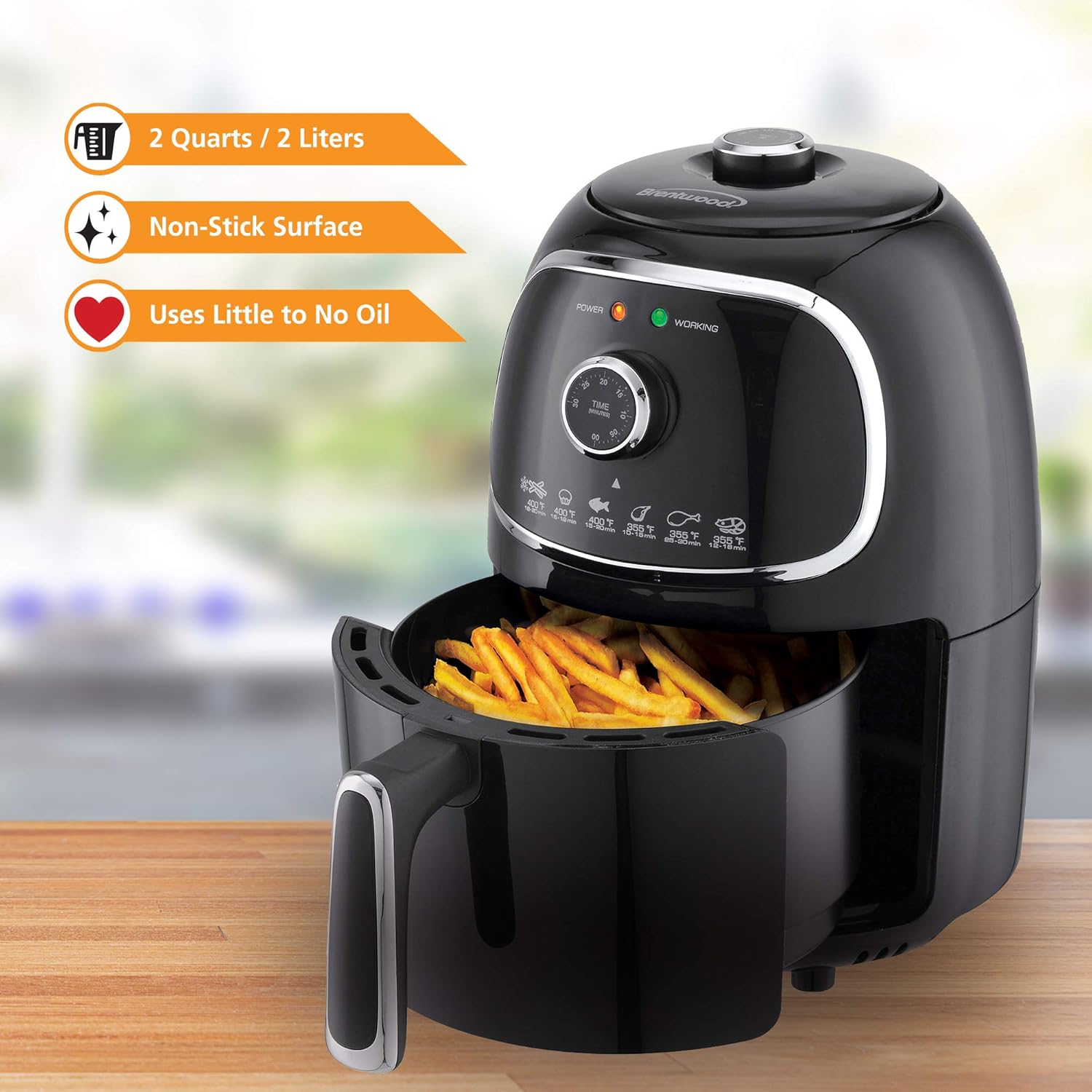 Brentwood Appliances AF-202BL 2-Quart 1,200-Watt Electric Air Fryer with Timer and Temperature Control (Blue)