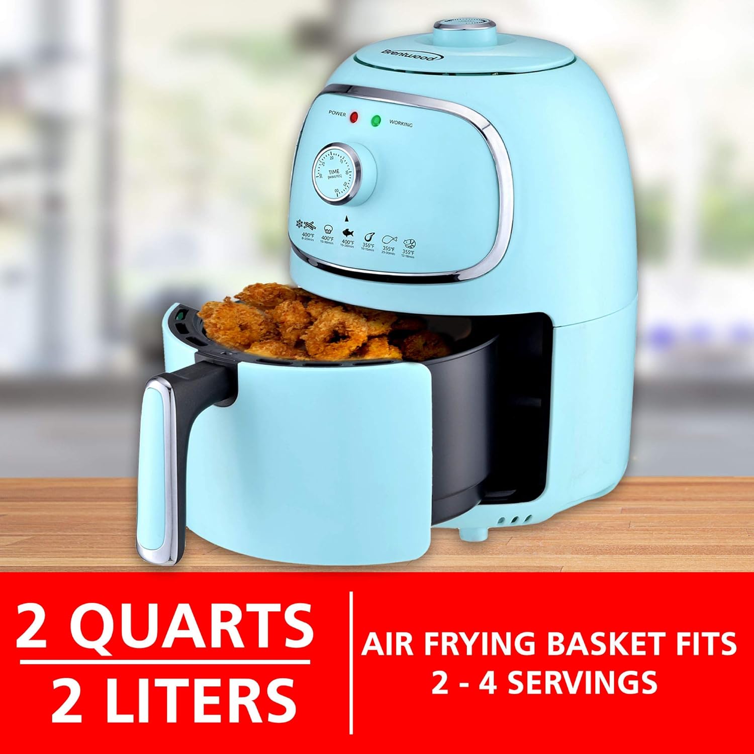 Brentwood Appliances AF-202BL 2-Quart 1,200-Watt Electric Air Fryer with Timer and Temperature Control (Blue)