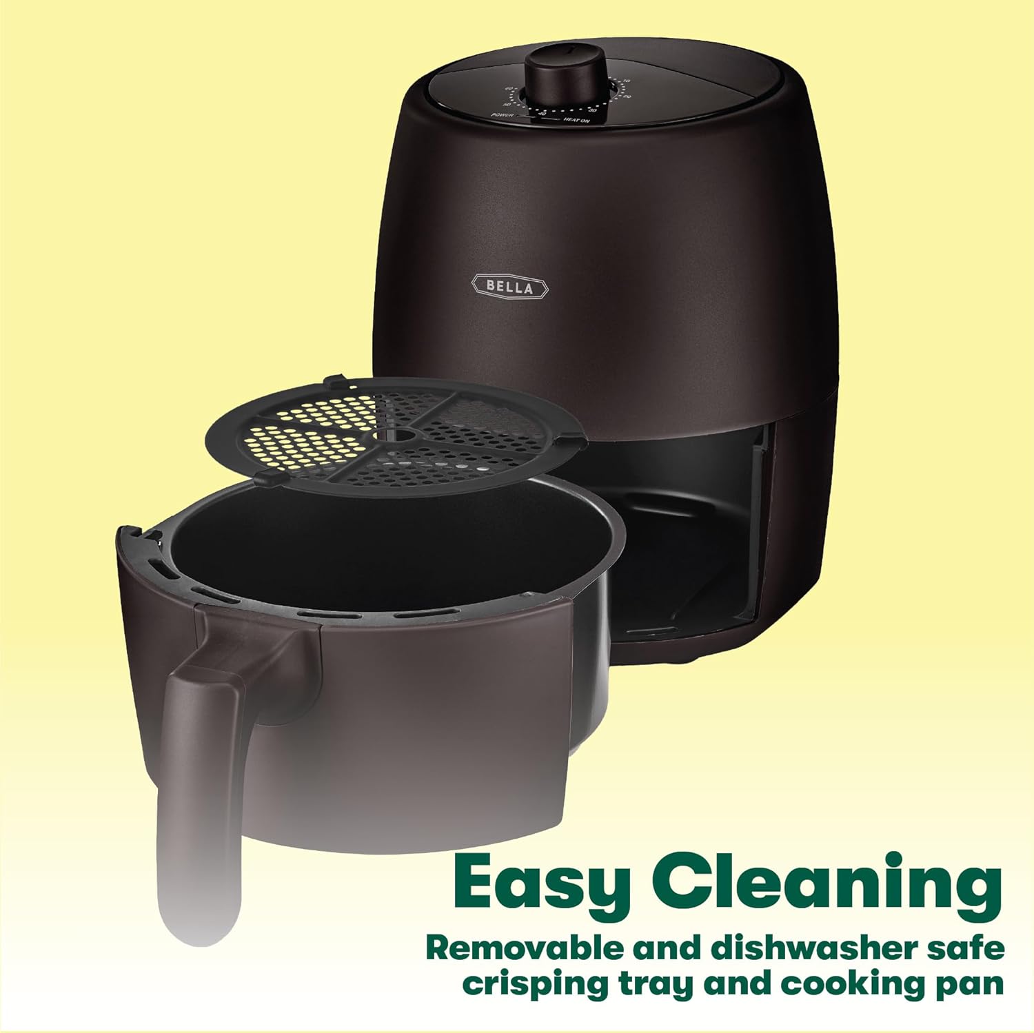 BELLA 3 Qt Manual Air Fryer Oven and 5-in-1 Multicooker with Removable Nonstick and Dishwasher Safe Crisping Tray and Basket, 1400 Watt Heating System, Matte White