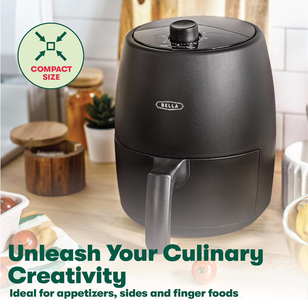 BELLA 3 Qt Manual Air Fryer Oven and 5-in-1 Multicooker with Removable Nonstick and Dishwasher Safe Crisping Tray and Basket, 1400 Watt Heating System, Matte White