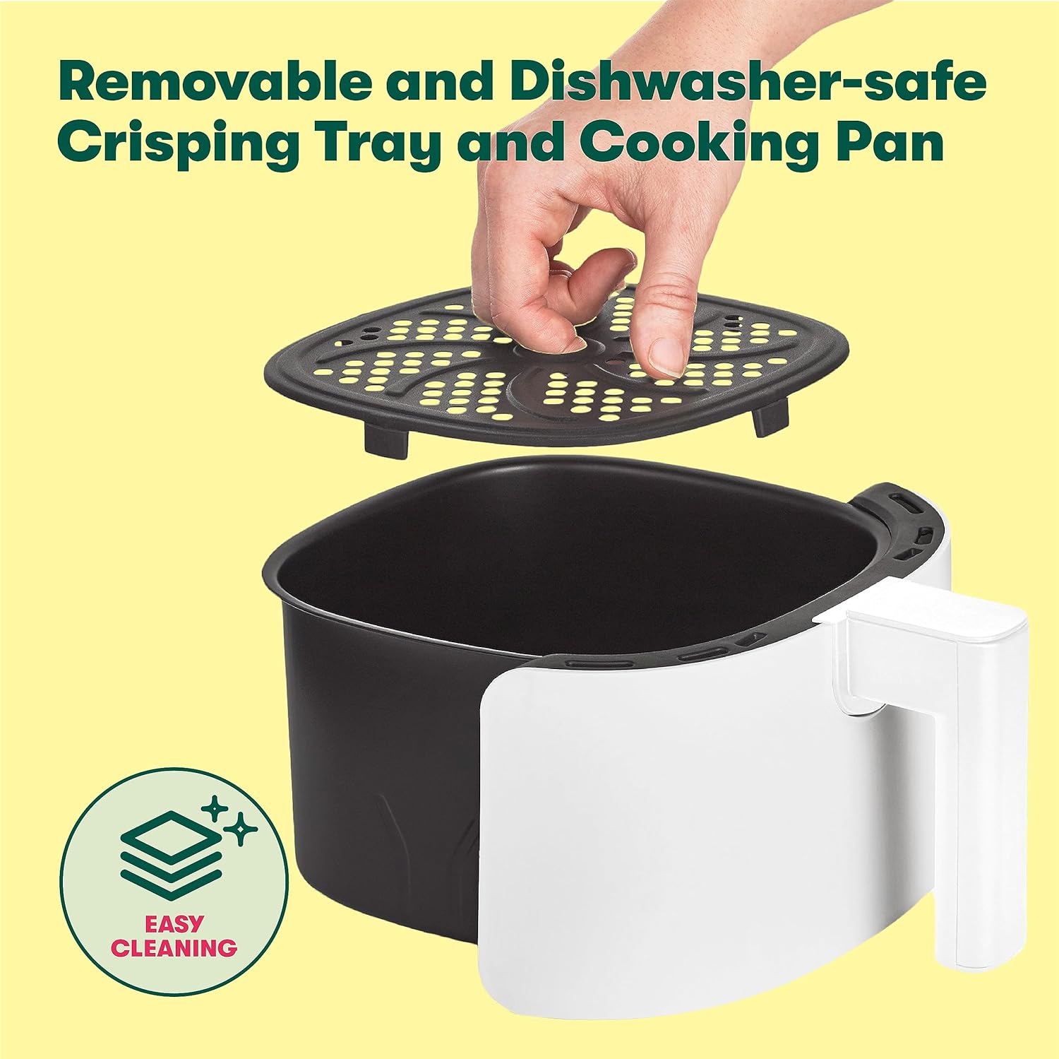 BELLA 3 Qt Manual Air Fryer Oven and 5-in-1 Multicooker with Removable Nonstick and Dishwasher Safe Crisping Tray and Basket, 1400 Watt Heating System, Matte White