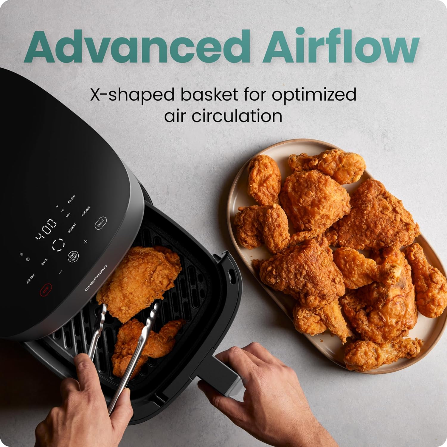 CHEFMAN Small Air Fryer Healthy Cooking, 3.6 Qt, User Friendly, Nonstick, Digital Touch Screen, Dishwasher Safe Basket, w/ 60 Minute Timer & Auto Shutoff, Matte Black, Cookbook Included