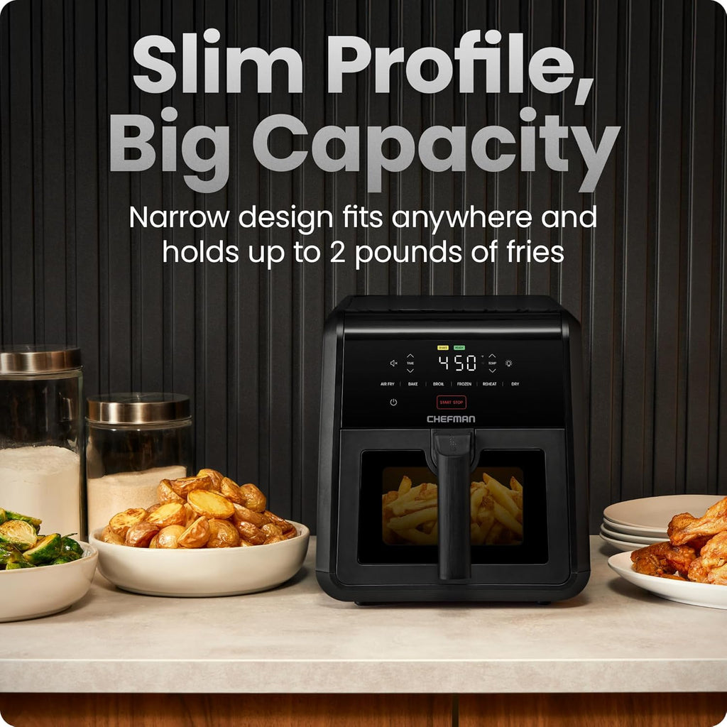 CHEFMAN Small Air Fryer Healthy Cooking, 3.6 Qt, User Friendly, Nonstick, Digital Touch Screen, Dishwasher Safe Basket, w/ 60 Minute Timer & Auto Shutoff, Matte Black, Cookbook Included