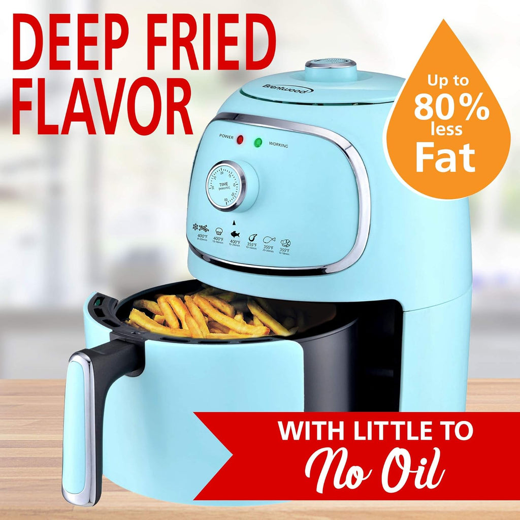 Brentwood Appliances AF-202BL 2-Quart 1,200-Watt Electric Air Fryer with Timer and Temperature Control (Blue)