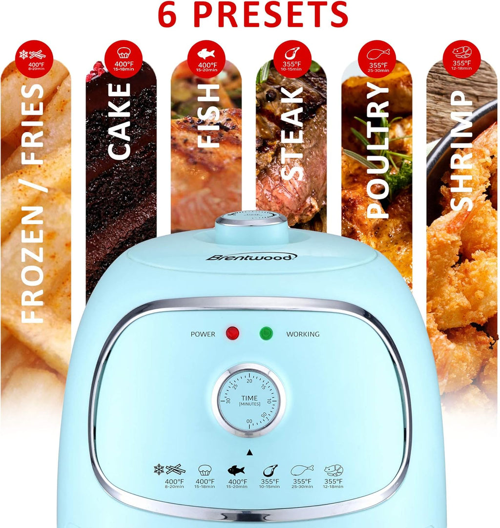Brentwood Appliances AF-202BL 2-Quart 1,200-Watt Electric Air Fryer with Timer and Temperature Control (Blue)