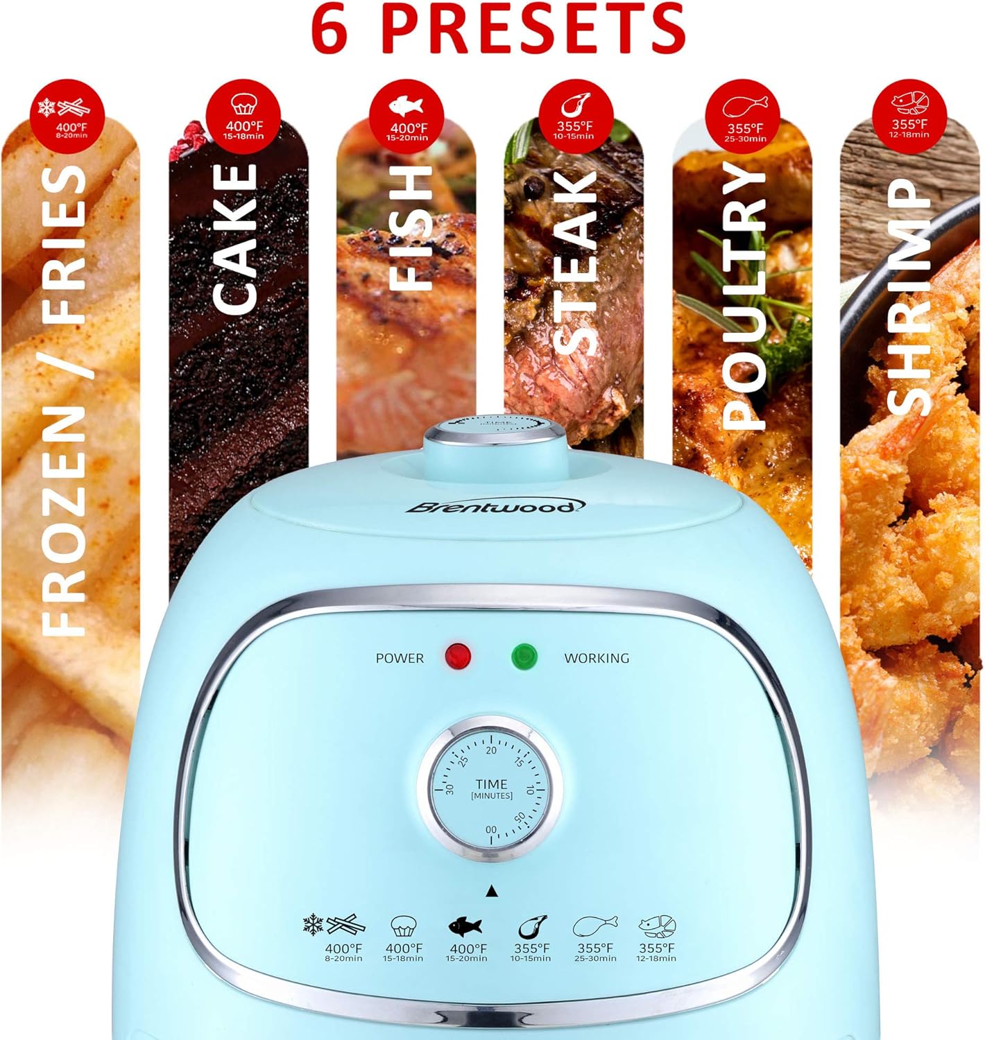 Brentwood Appliances AF-202BL 2-Quart 1,200-Watt Electric Air Fryer with Timer and Temperature Control (Blue)