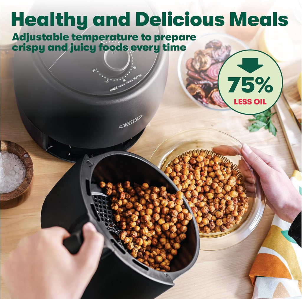 BELLA 3 Qt Manual Air Fryer Oven and 5-in-1 Multicooker with Removable Nonstick and Dishwasher Safe Crisping Tray and Basket, 1400 Watt Heating System, Matte White