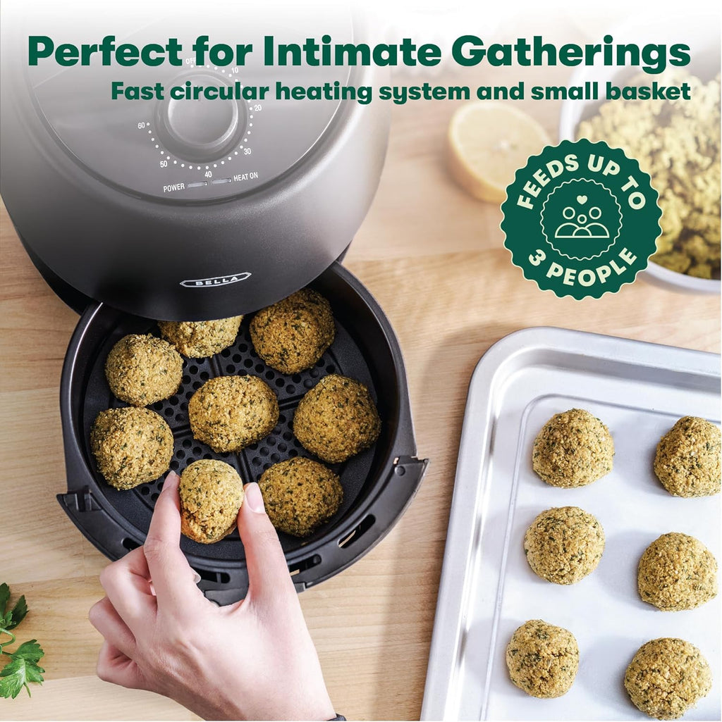 BELLA 3 Qt Manual Air Fryer Oven and 5-in-1 Multicooker with Removable Nonstick and Dishwasher Safe Crisping Tray and Basket, 1400 Watt Heating System, Matte White