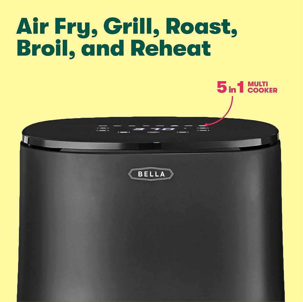 BELLA 3 Qt Touchscreen Air Fryer Oven and 5-in-1 Multicooker with Removable NonstickDishwasher Safe Crisping Tray and Basket, 1400 Watt Heating System, Matte Black