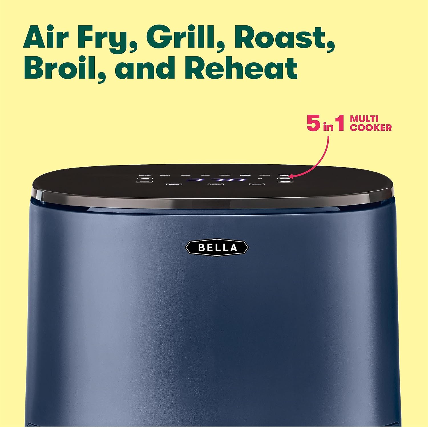 BELLA 3 Qt Touchscreen Air Fryer Oven and 5-in-1 Multicooker with Removable NonstickDishwasher Safe Crisping Tray and Basket, 1400 Watt Heating System, Matte Black