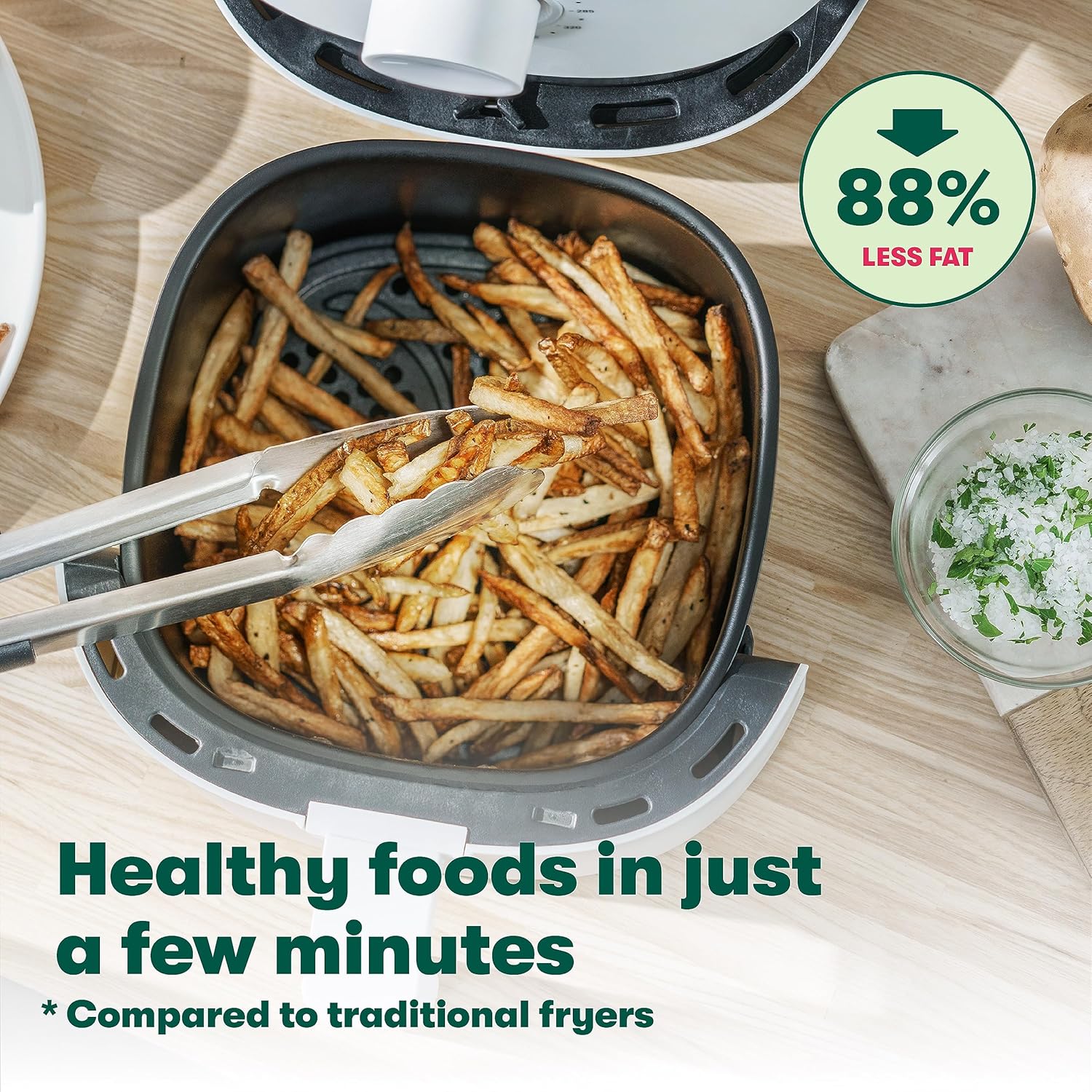 BELLA 3 Qt Manual Air Fryer Oven and 5-in-1 Multicooker with Removable Nonstick and Dishwasher Safe Crisping Tray and Basket, 1400 Watt Heating System, Matte White