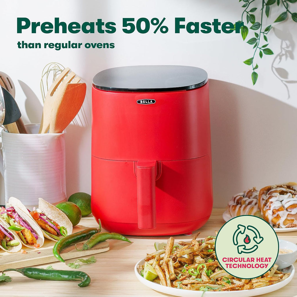 BELLA 3 Qt Touchscreen Air Fryer Oven and 5-in-1 Multicooker with Removable NonstickDishwasher Safe Crisping Tray and Basket, 1400 Watt Heating System, Matte Black