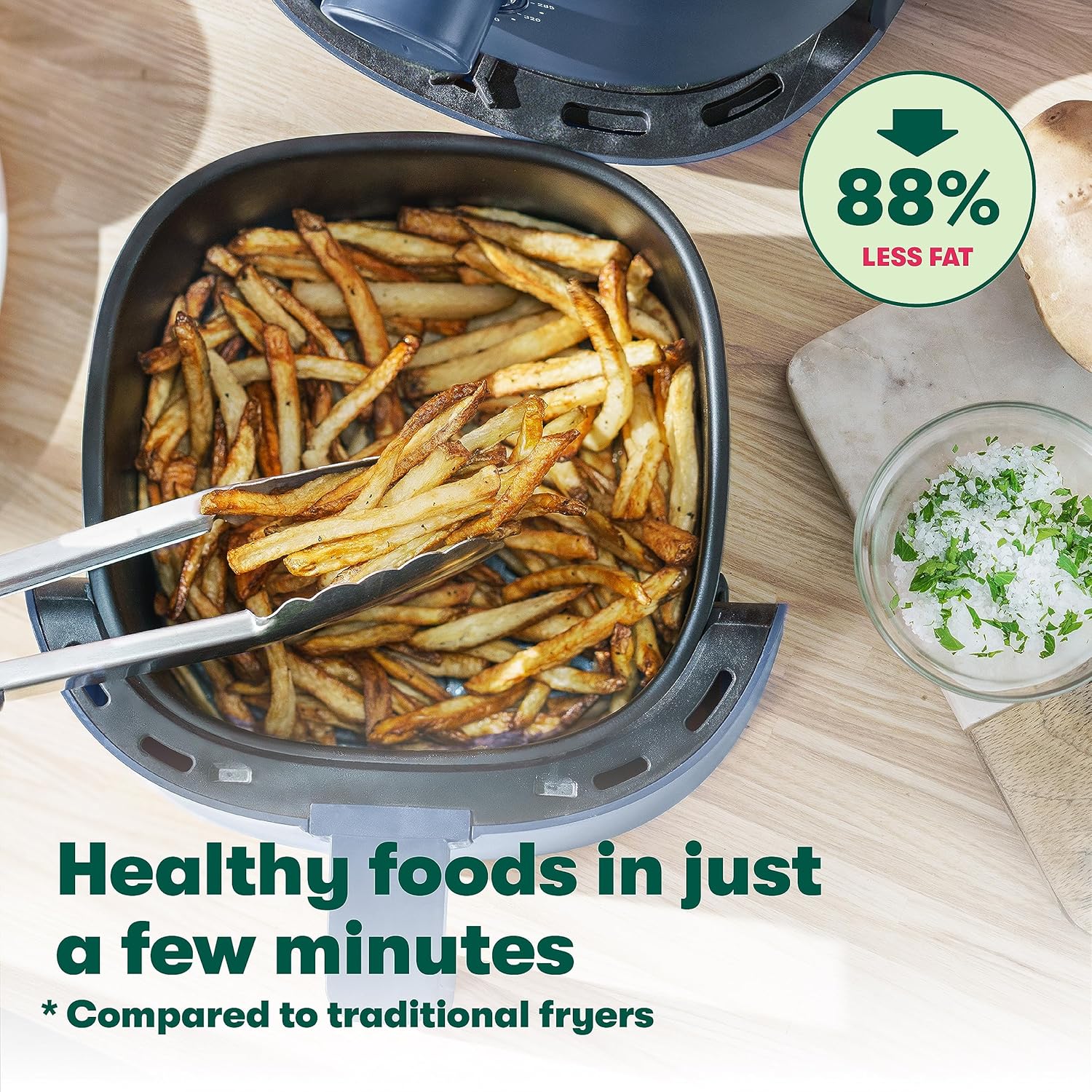 BELLA 3 Qt Manual Air Fryer Oven and 5-in-1 Multicooker with Removable Nonstick and Dishwasher Safe Crisping Tray and Basket, 1400 Watt Heating System, Matte White