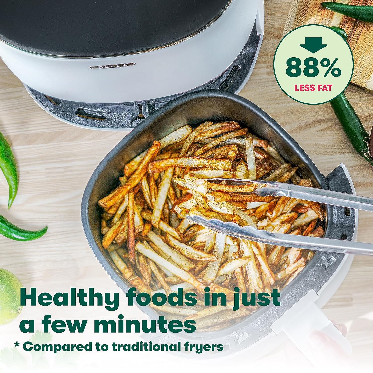 BELLA 3 Qt Touchscreen Air Fryer Oven and 5-in-1 Multicooker with Removable NonstickDishwasher Safe Crisping Tray and Basket, 1400 Watt Heating System, Matte Black