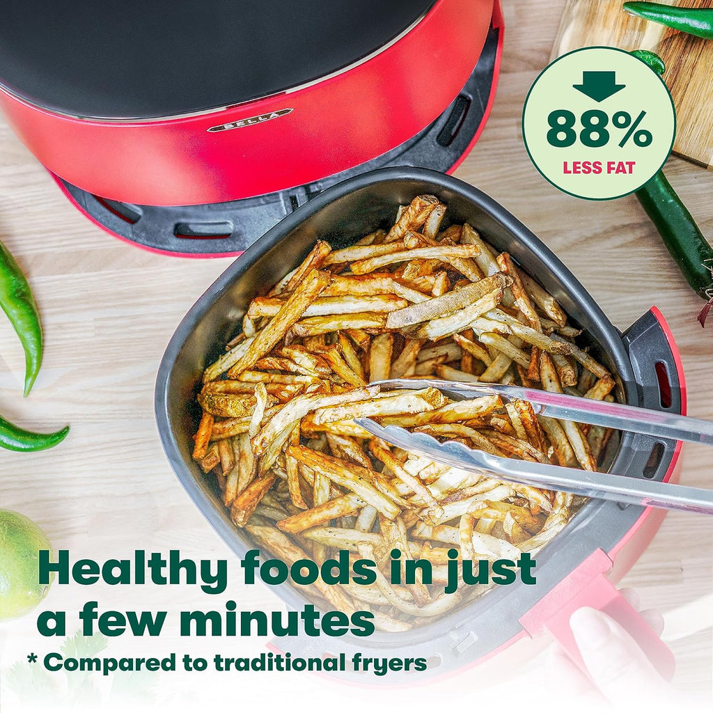 BELLA 3 Qt Touchscreen Air Fryer Oven and 5-in-1 Multicooker with Removable NonstickDishwasher Safe Crisping Tray and Basket, 1400 Watt Heating System, Matte Black